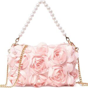 Women Clutch Purse Chiffon 3D Floral Evening Handbag for Wedding Prom Party
